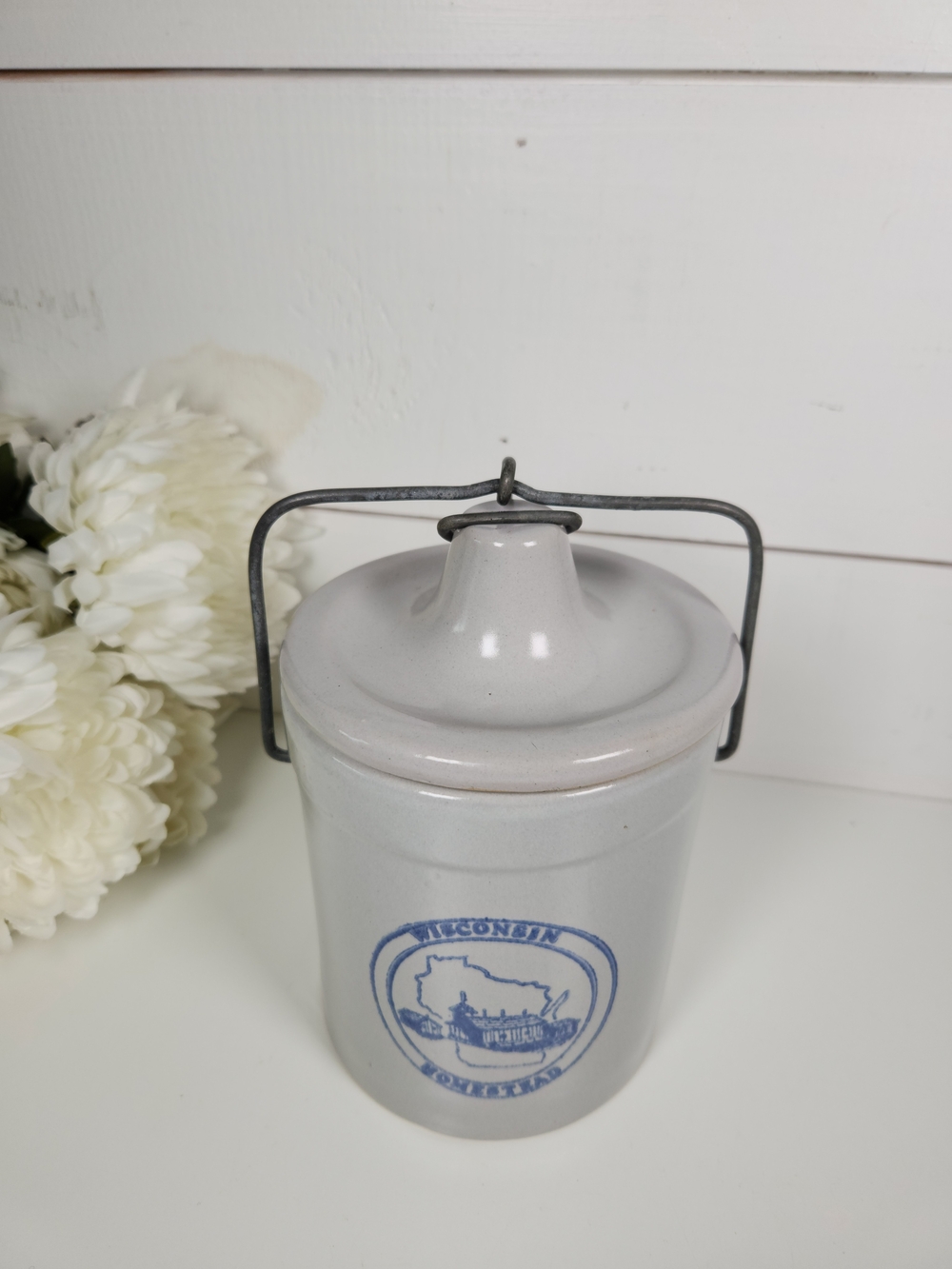 Vintage Wisconsin Homestead Crock w/ Bail Closure Lid |Butter / Cheese Stoneware - Picture 2 of 10